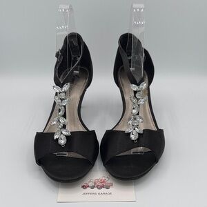 FIONI Elegant Black Heels with Jewel Accents